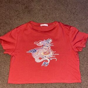 Romwe Womens Orange Dragon Crop Top